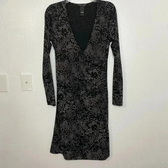 Kenneth Cole Black Printer Faux Wrap Dress - Picture 2 of 6